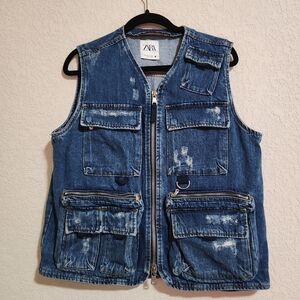 Zara Denim Utility Vest or Denim Cargo Vest In Size Small